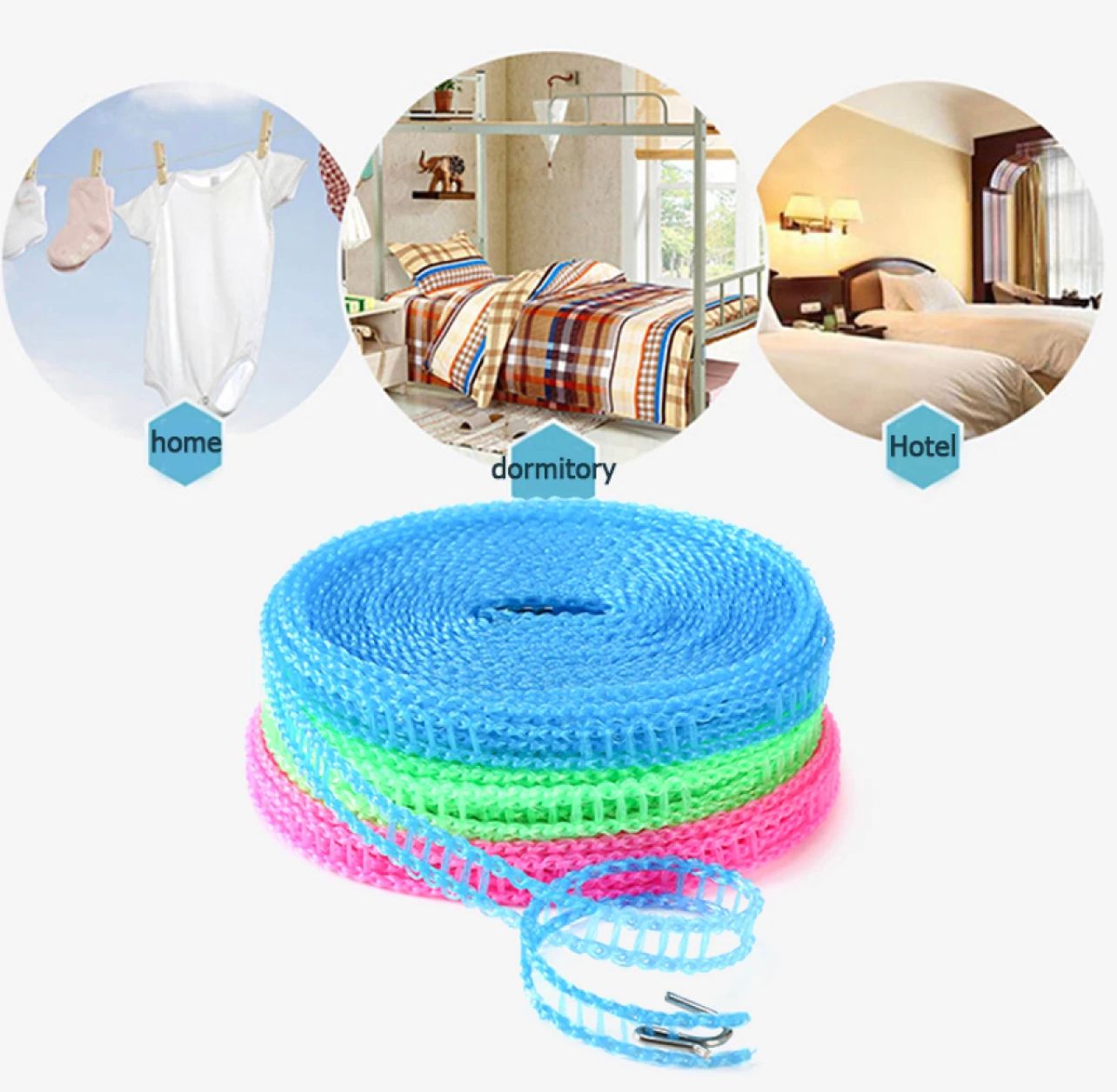 Buy 1 Get 2 Free Offer 3 Pcs Wind Proof Non Slip Nylon Hanging Drying Rope Clothes washing