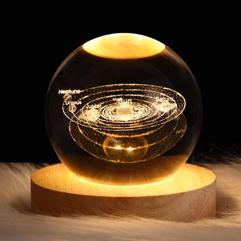 3D Illusion Lamp Stellar Night Light Featuring Galaxy, Solar System, Moon, and Saturn