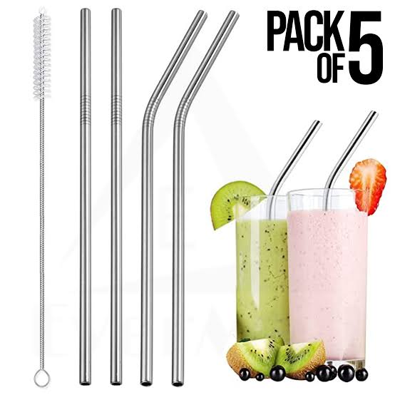 Eco-Friendly Stainless Steel Straws Pack of 5