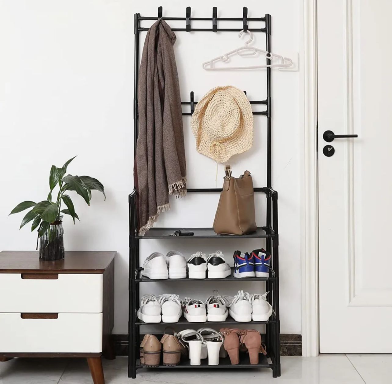 Multi-Function 4-Tier Shoe Rack with Side Hanger β Clothes & Shoe Storage Organizer for Entryway & Living Room