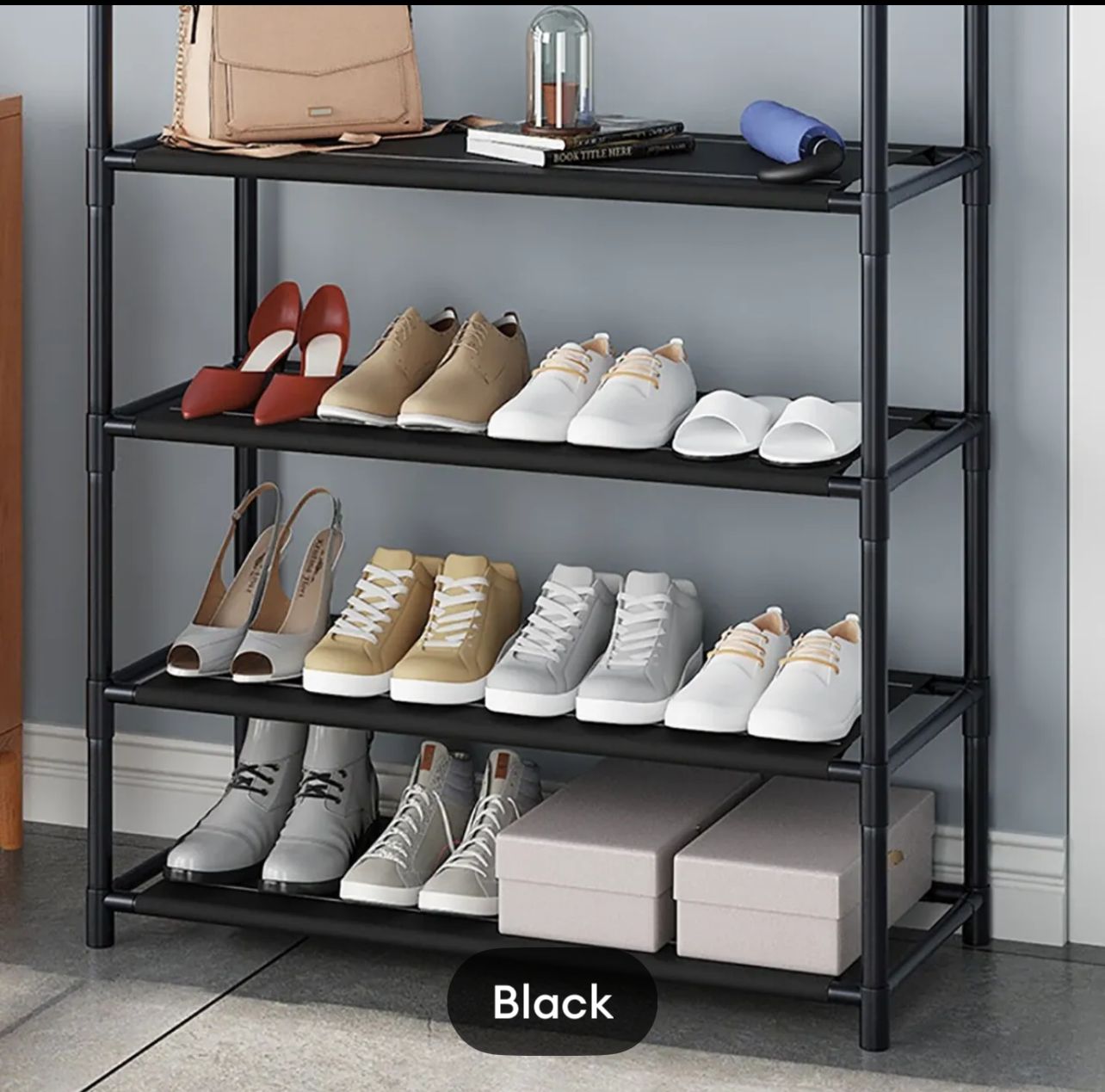 Multi-Function 4-Tier Shoe Rack with Side Hanger β Clothes & Shoe Storage Organizer for Entryway & Living Room