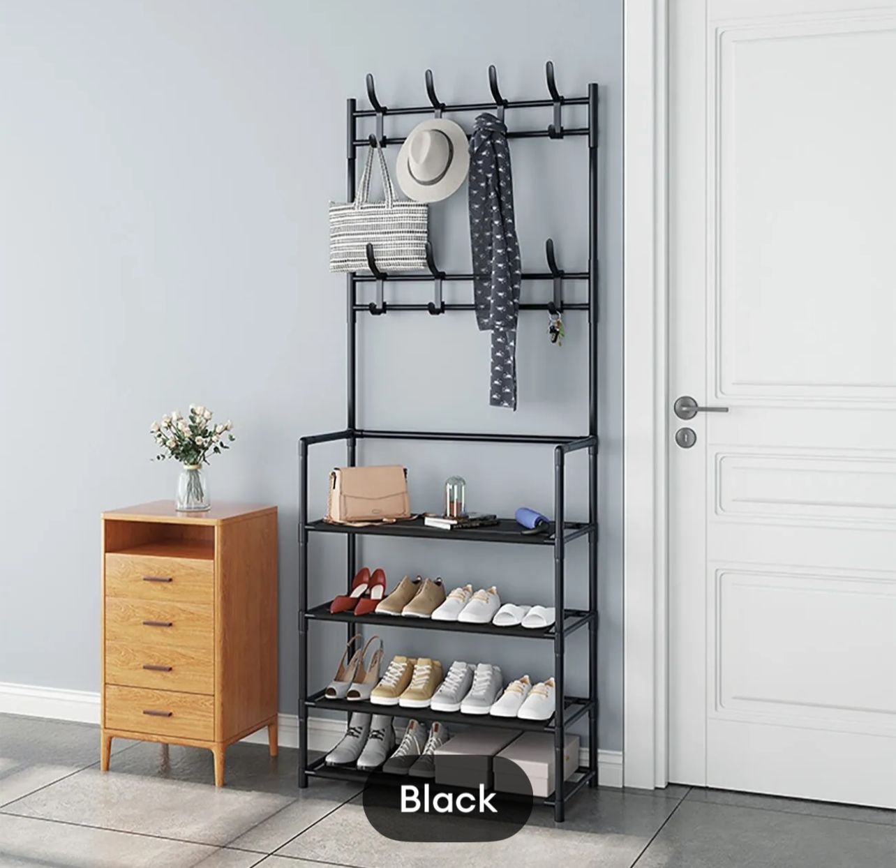 Multi-Function 4-Tier Shoe Rack with Side Hanger β Clothes & Shoe Storage Organizer for Entryway & Living Room