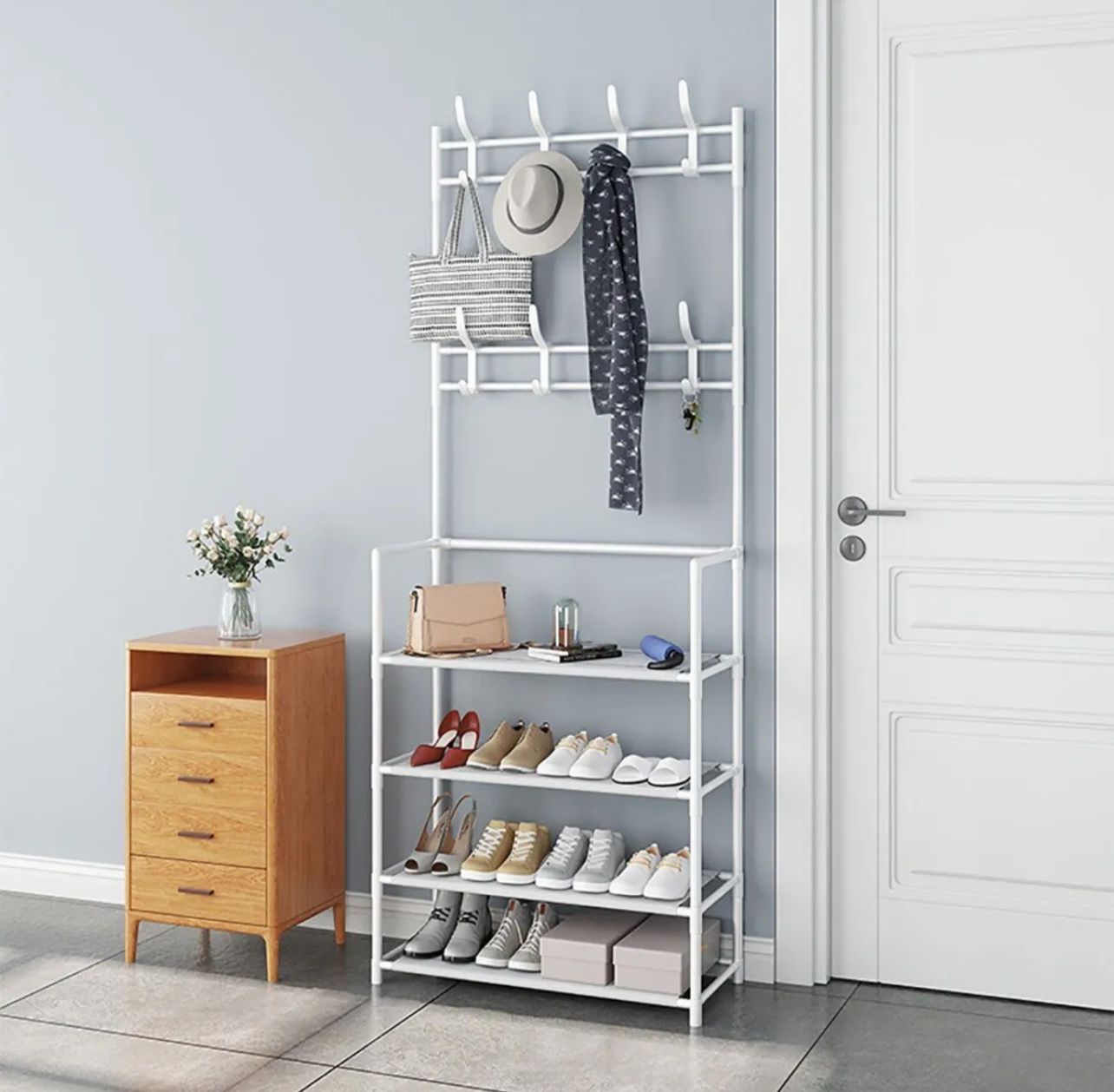 Multi-Function 4-Tier Shoe Rack with Side Hanger β Clothes & Shoe Storage Organizer for Entryway & Living Room