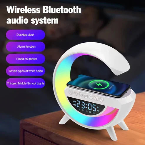 Futuristic 4-in-1 Smart RGB Lamp β Wireless Charger, Speaker & FM Radio