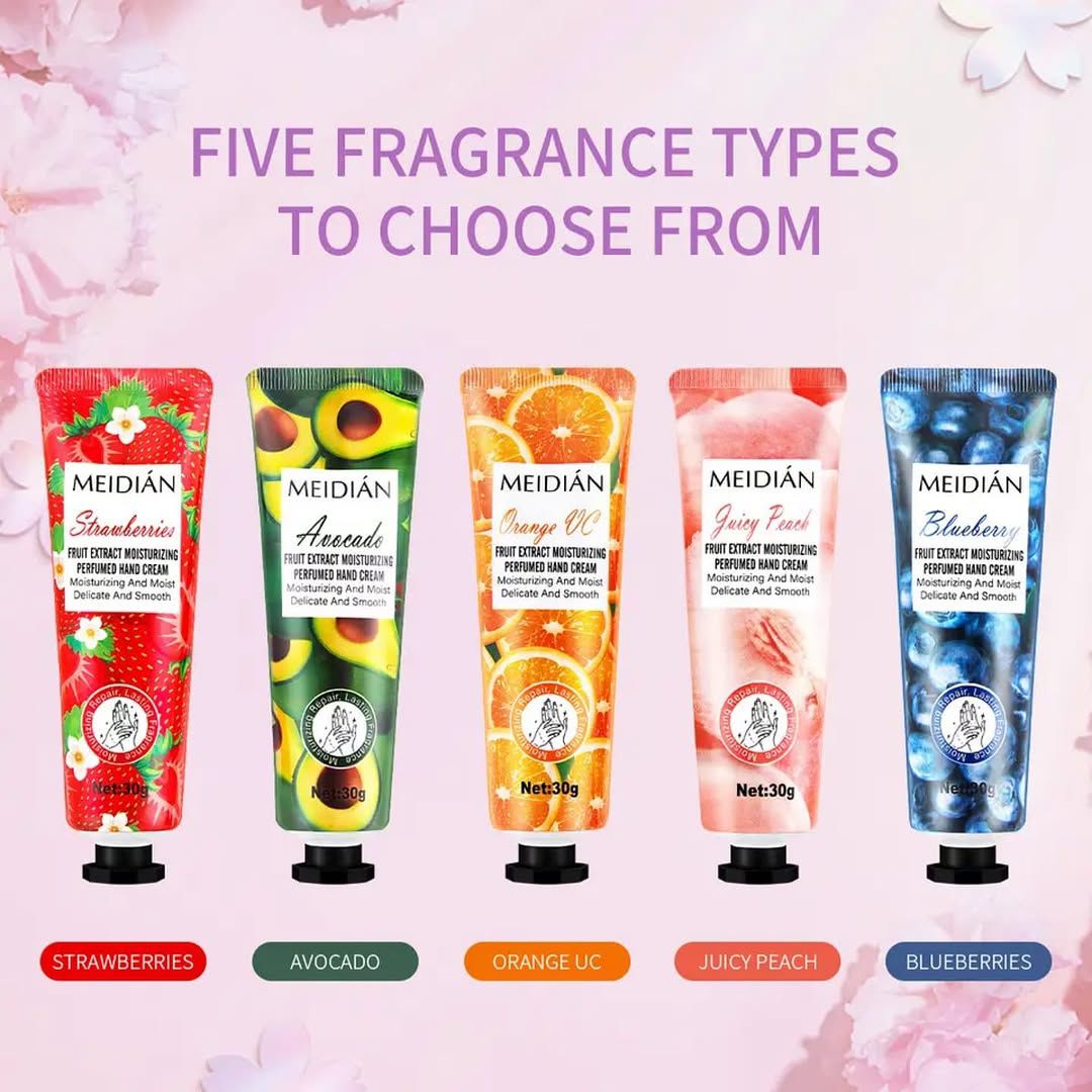 Meidian Fruit Extract Moisturizing Perfumed Hand Cream Set – Pack of 5