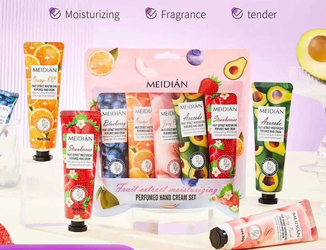Meidian Fruit Extract Moisturizing Perfumed Hand Cream Set – Pack of 5
