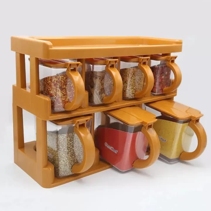 π Spice Container & Rack | 2-Tier Spice Rack with 7 Jars (Multicolor) π
