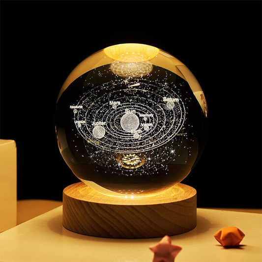 3D Illusion Lamp Stellar Night Light Featuring Galaxy, Solar System, Moon, and Saturn