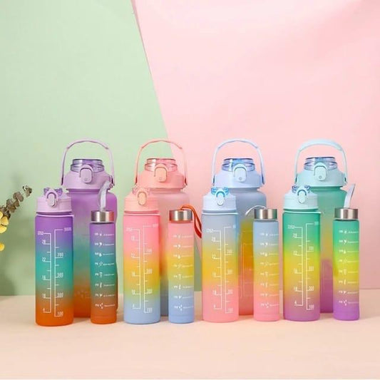 3-Piece Gradient Motivational Water Bottle Set – Stylish, Leakproof & BPA-Free