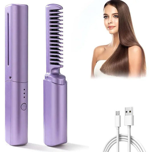 Rechargeable Hair Straightener Comb – Portable Electric Brush for Smooth & Silky Hair