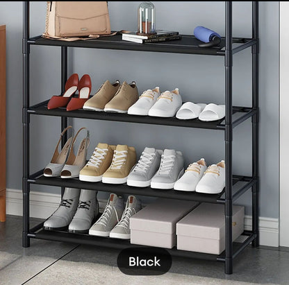 Multi-Function 4-Tier Shoe Rack with Side Hanger – Clothes & Shoe Storage Organizer for Entryway & Living Room